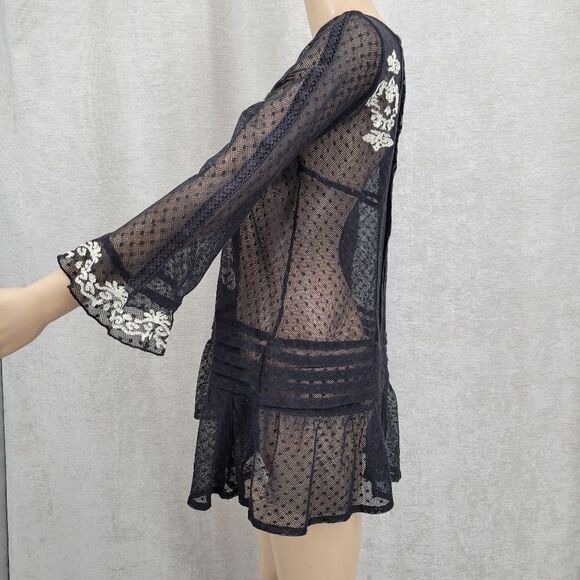Free People Jocelyn Victorian Style Lace Tunic Top Gothic Swiss Dot Sheer Mesh - Picture 6 of 14